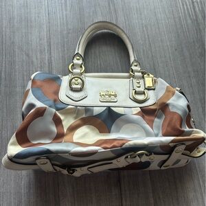 Vintage Coach Madison Beige and Brown Circle Pattern Satchel